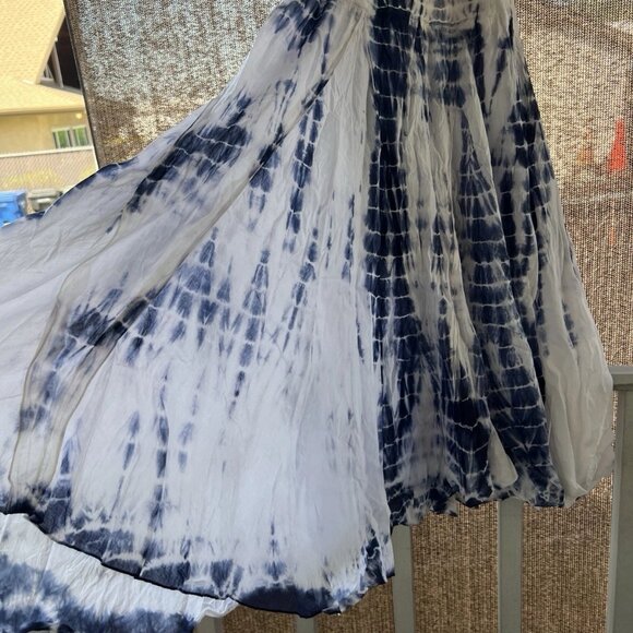 Now And Then Skirt Womens Medium Blue/white Maxi Boho Bubble Tie Dyed Flared - Picture 3 of 9